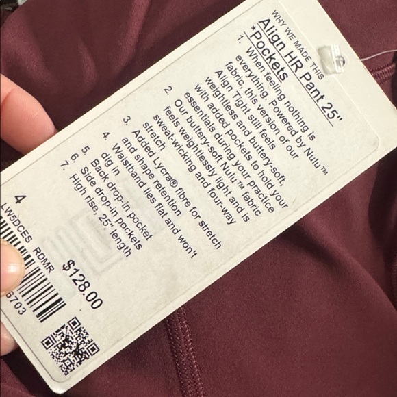 Lululemon Leggings Align HR Pant 25” Pockets Size 4 Red Merlot RDMR NEW - Picture 5 of 7